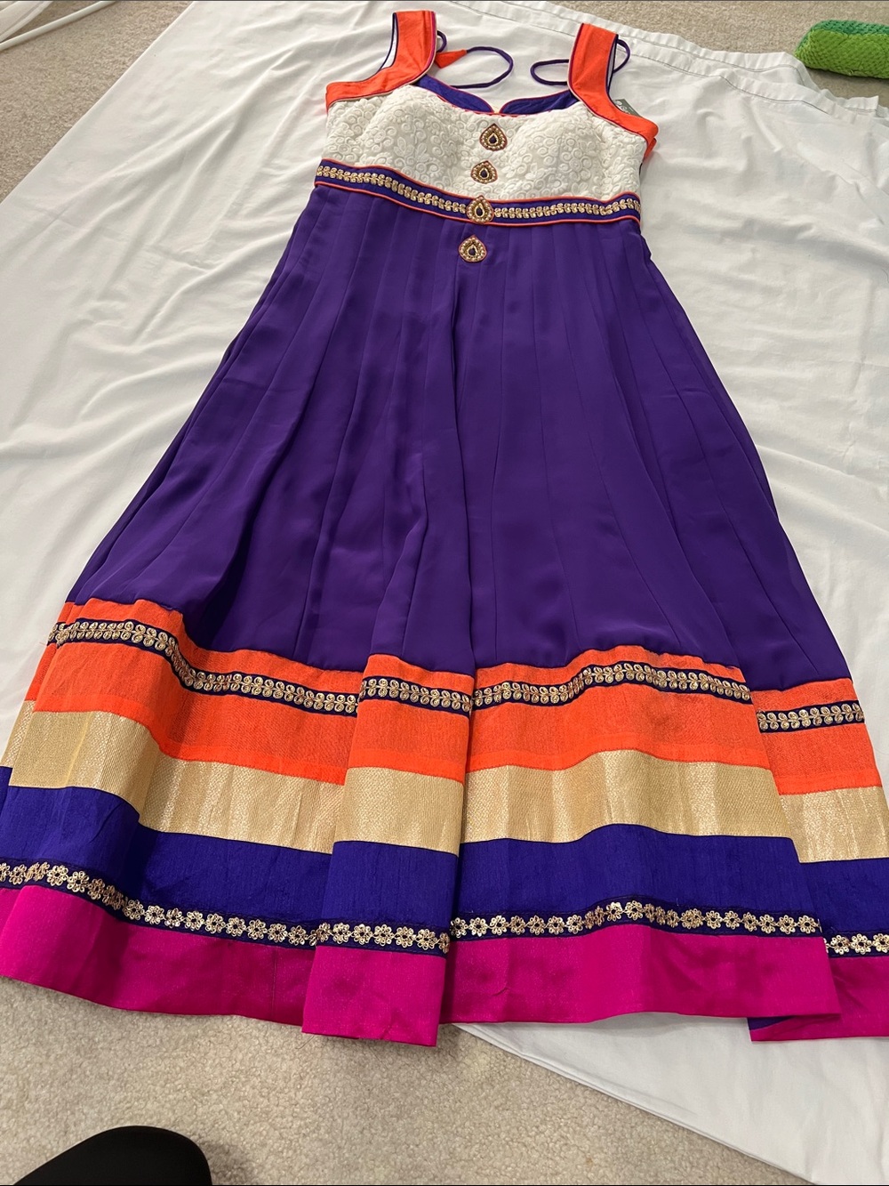 Purple Colorblock Anarkali Skirt with Orange & Gold Trim